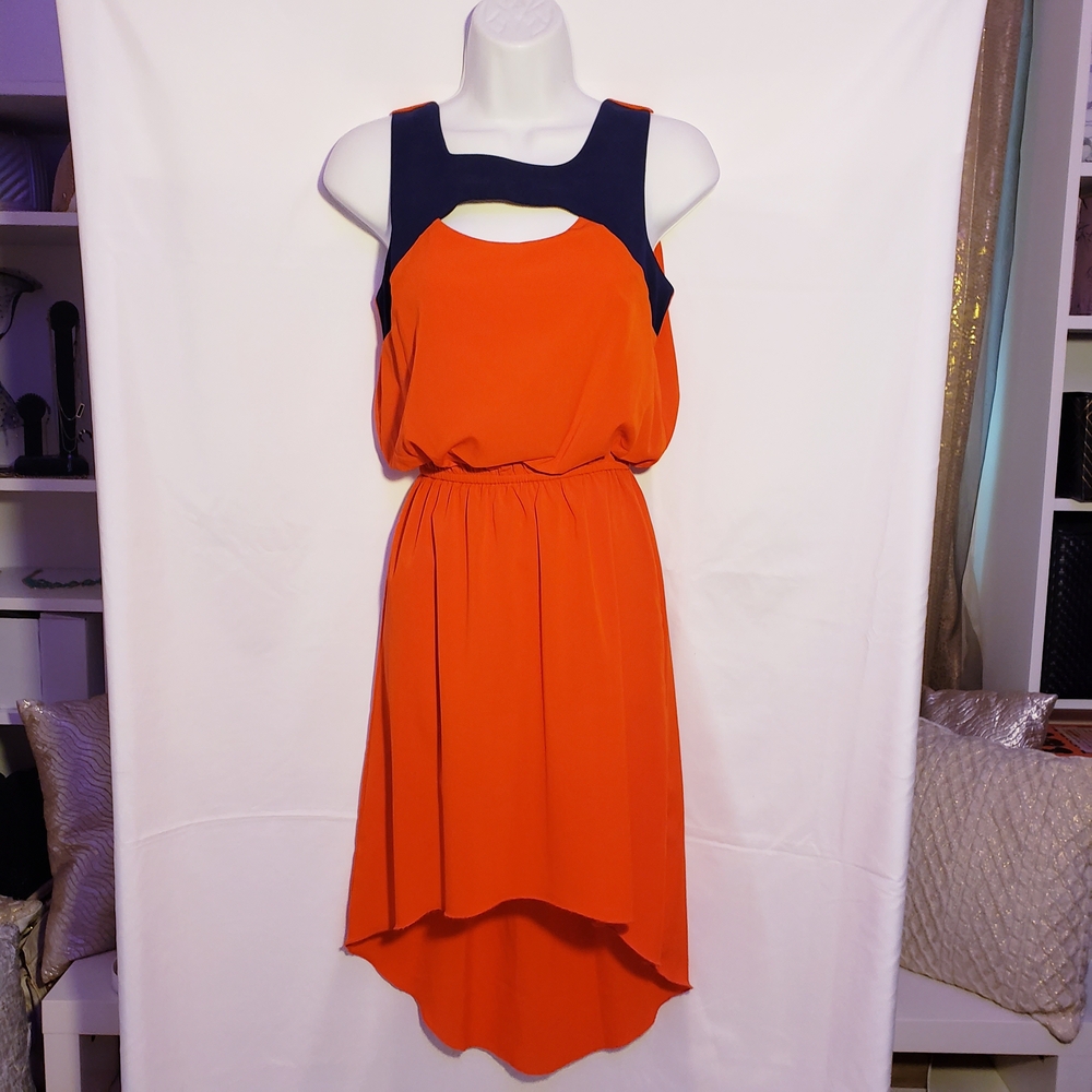 Orange and Black Sleeveless Dress